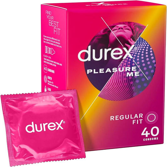 Durex Pleasure Me Condoms, Regular Fit, 40s, Easy On Shape, Dotted and Ribbed