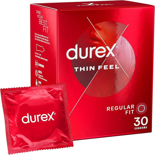 Durex Thin Feel Condoms, Regular Fit, 40s, Secure, Natural Latex, with Silicone Lube