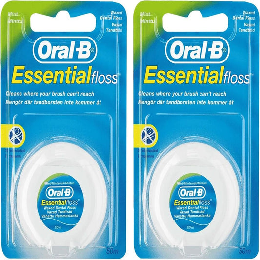 Oral Essential Floss, Waxed Mint Flavor, 50m, Pack of 2