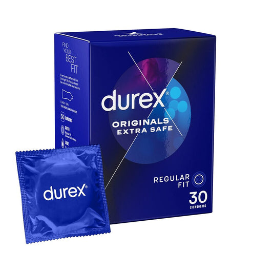 Durex Originals Extra Safe, Regular Fit, 30 Condoms, Extra Lubricated, Natural Latex